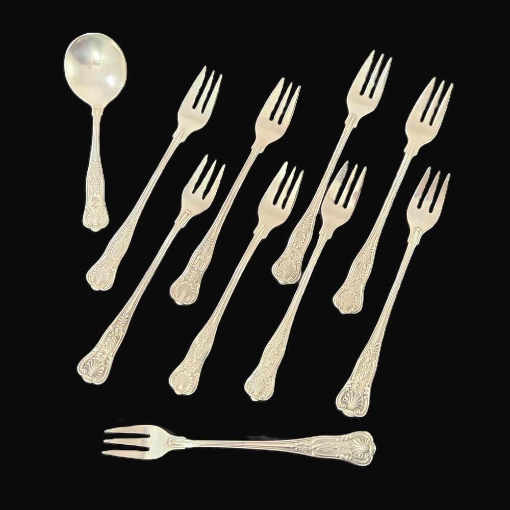 US Navy Kings Pattern Cocktail Forks Soup Spoon 10 Pc Flatware Fouled Anchor USN